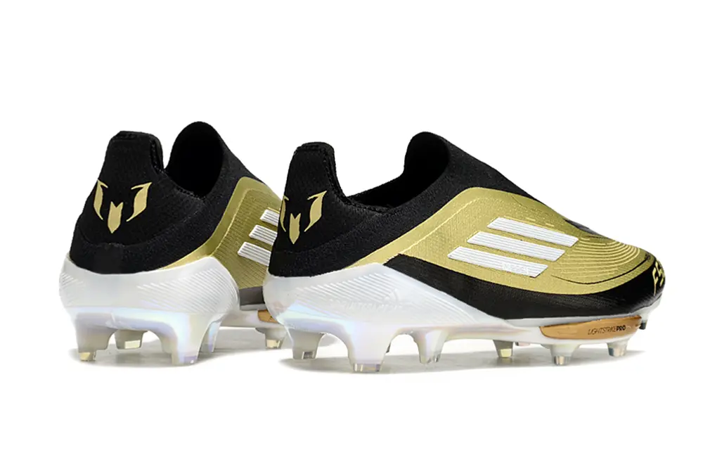 Messi x Adidas F50+ Elite Laceless Lightstrike Pro FG - Black/Metallic Gold/White