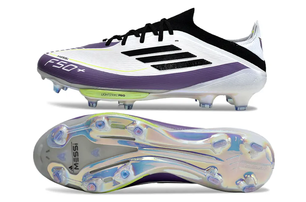 Messi x Adidas F50+ Elite Lightstrike Pro FG - White/Electric Purple/Neon Green