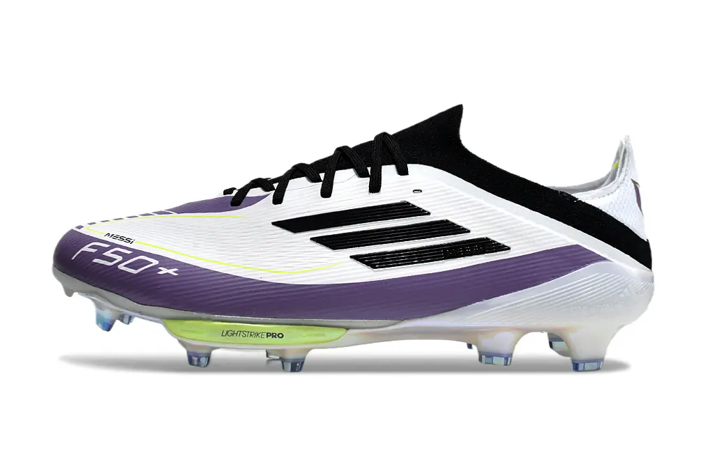Messi x Adidas F50+ Elite Lightstrike Pro FG - White/Electric Purple/Neon Green