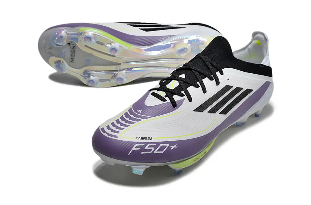 Messi x Adidas F50+ Elite Lightstrike Pro FG - White/Electric Purple/Neon Green