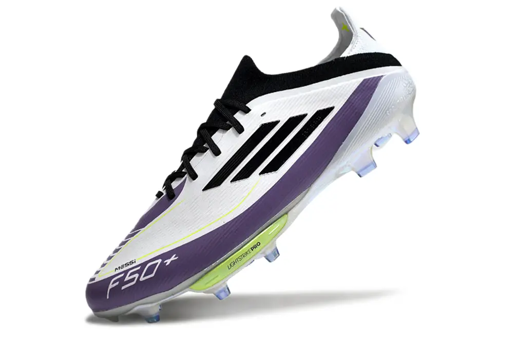 Messi x Adidas F50+ Elite Lightstrike Pro FG - White/Electric Purple/Neon Green