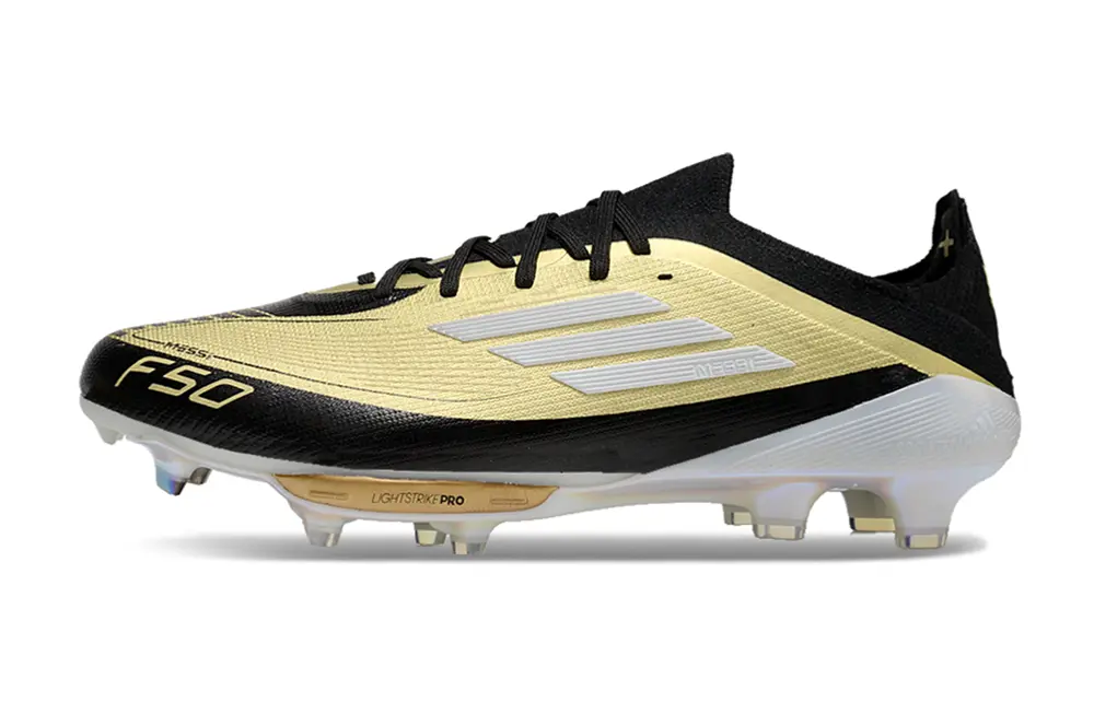 Messi x Adidas F50+ Elite Lightstrike Pro FG - Black/Metallic Gold/Shimmering White