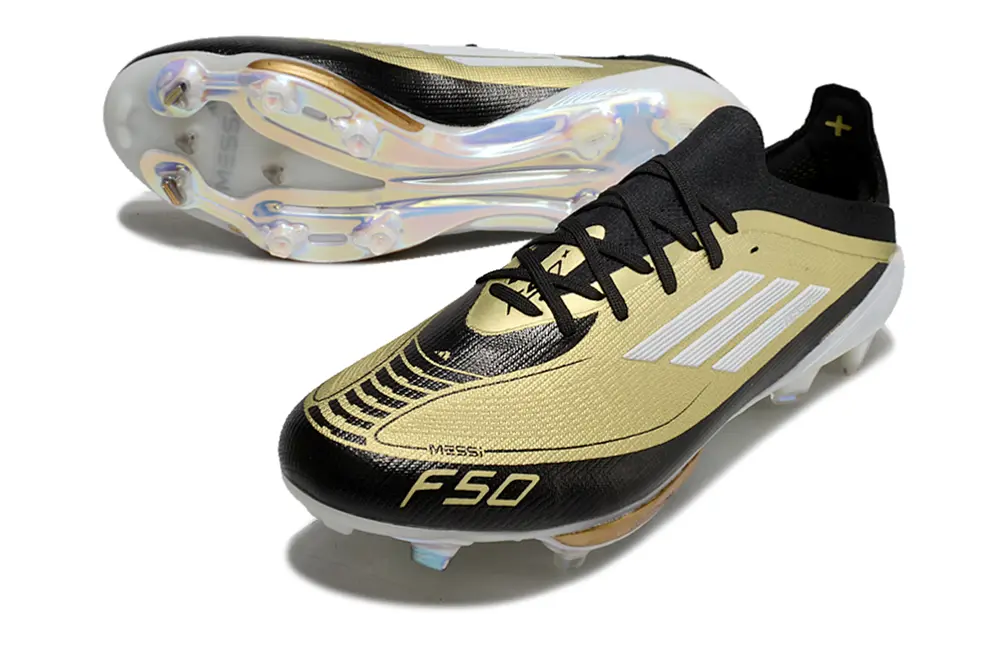 Messi x Adidas F50+ Elite Lightstrike Pro FG - Black/Metallic Gold/Shimmering White