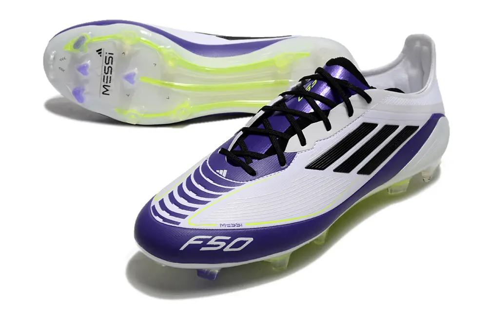 Messi x Adidas F50 Elite FG - White/Vibrant Purple/Luminous Yellow