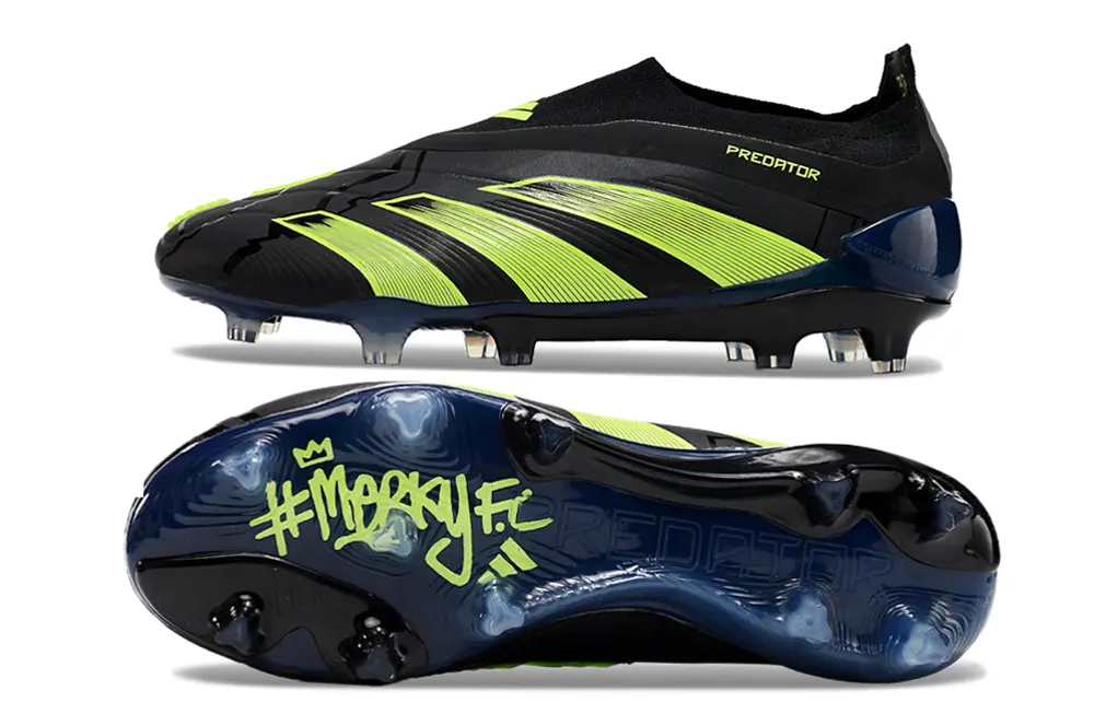 MerkyFC x Adidas Predator 24 Elite Laceless FG - Black/Electric Green/Deep Navy