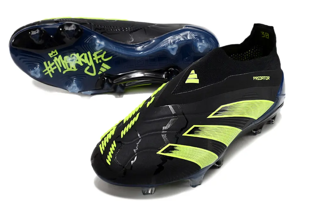 MerkyFC x Adidas Predator 24 Elite Laceless FG - Black/Electric Green/Deep Navy