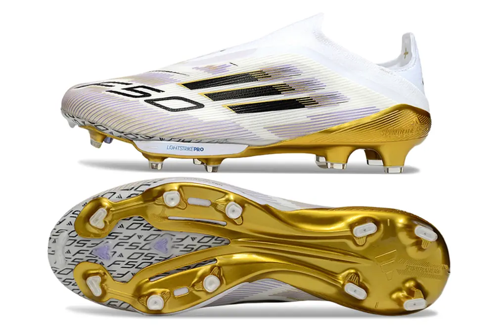 Adidas F50+ Elite Laceless Lightstrike Pro FG - White/Metallic Gold/Classic Black