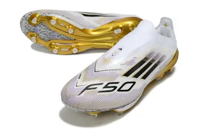 Adidas F50+ Elite Laceless Lightstrike Pro FG - White/Metallic Gold/Classic Black