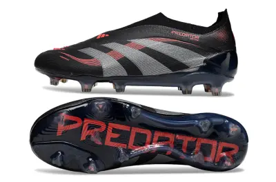 Adidas Predator 25 Elite Laceless FG - Black/Crimson Blaze/Steel Gray