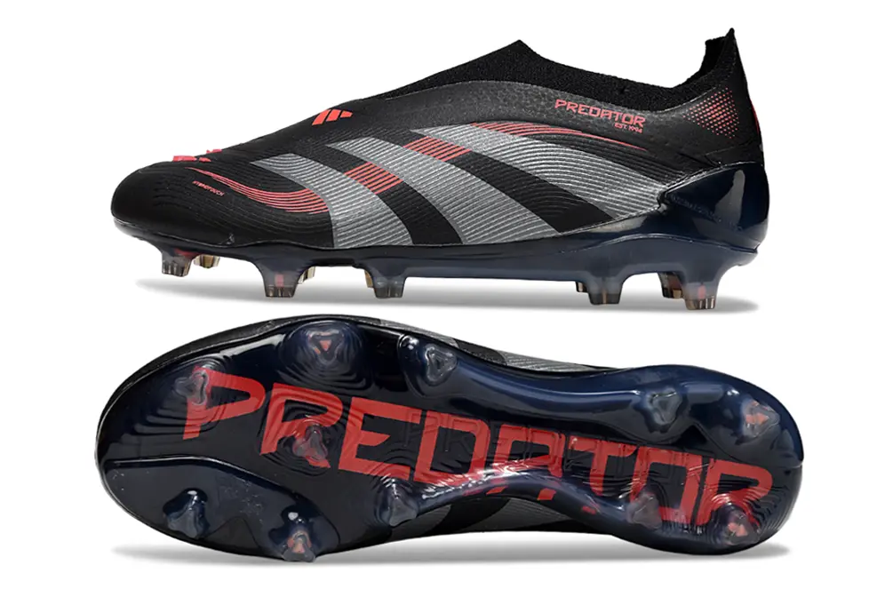 Adidas Predator 25 Elite Laceless FG - Black/Crimson Blaze/Steel Gray