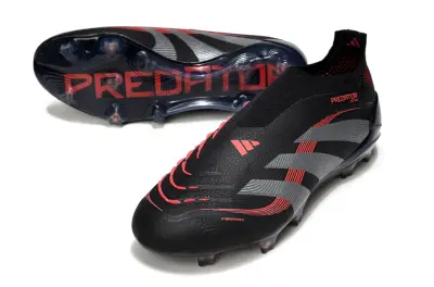 Adidas Predator 25 Elite Laceless FG - Black/Crimson Blaze/Steel Gray