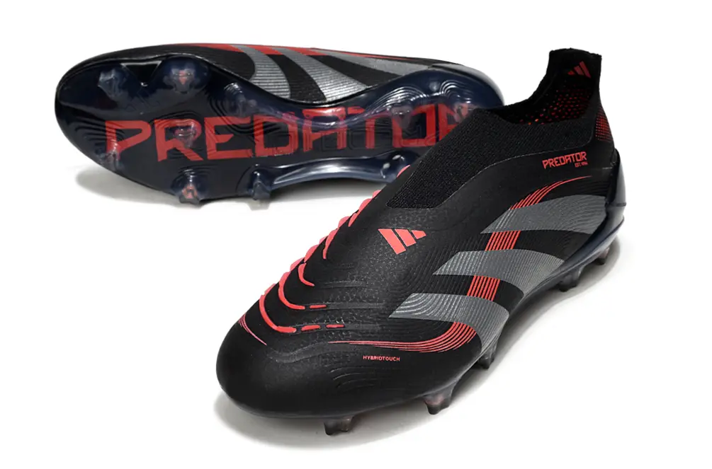 Adidas Predator 25 Elite Laceless FG - Black/Crimson Blaze/Steel Gray