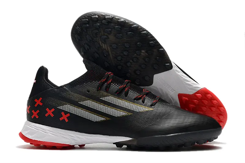 Adidas X Speedflow.1 TF - Black/Red Accent/White Sole